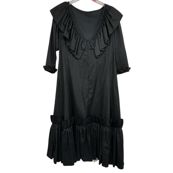 1950s Vintage Black Ruffle Midi Dress Handmade by Saks Fifth Avenue Seamstress - Picture 2 of 10